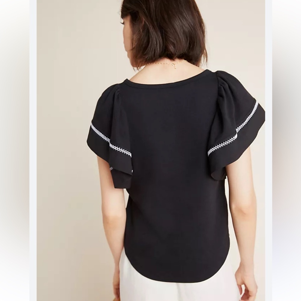Anthropologie Maeve Embroidered Black Ruffle Sleeve Blouse sz S - Picture 3 of 7